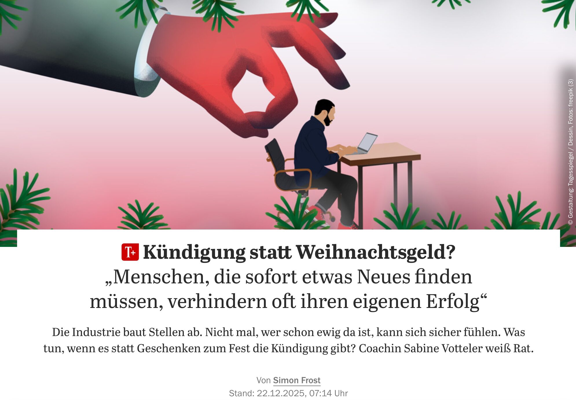 Screenshot Tagesspiegel 12-2025 Kündigung statt Weihnachtsgeld